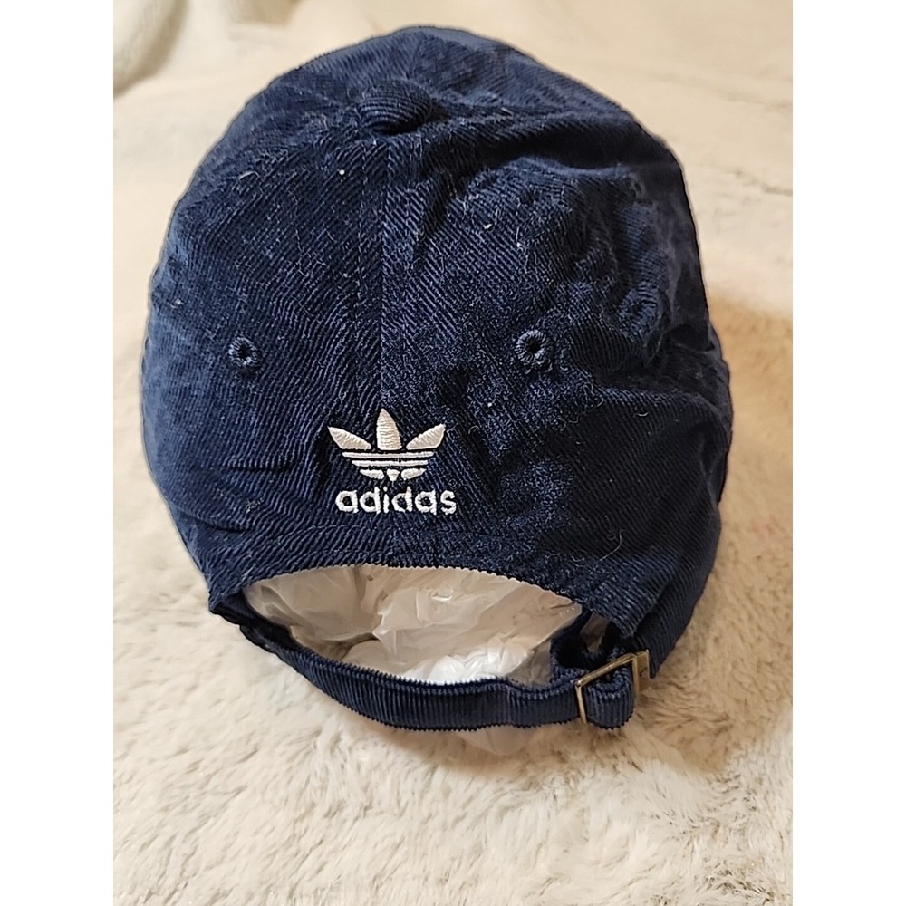 Adidas Hat Cap Adult Adjustable Strap Corduroy Trefoil Panel Blue One Size OSFM - Picture 4 of 9